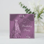 Glamoureus Paarse Ball Gown 60th Birthday Party Kaart (Staand voorkant)