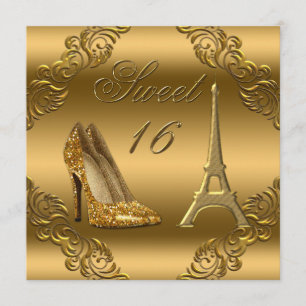 Glamoureus Paris Gold Glitter High Heels Sweet 16 Kaart