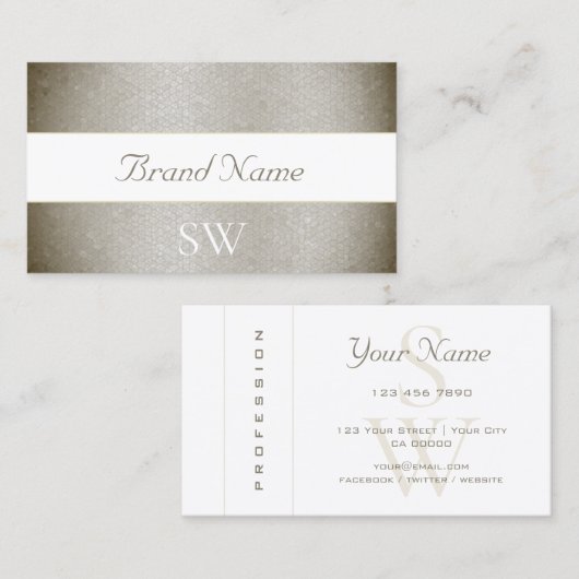 Glamoureus Parly Silver Snake Pattern en Monogram Visitekaartje (Voorkant / Achterkant)