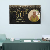 Glamoureus Photo Black Gold Glitter 60th Birthday Spandoek (Beurs)