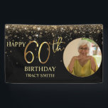 Glamoureus Photo Black Gold Glitter 60th Birthday Spandoek<br><div class="desc">60e foto van de Banner van de Dag van de Dag. Honor 60 jaar oud en welkom je partijgast.
Glamoureuze en elegante pakken voor mannen en vrouwen.</div>