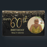 Glamoureus Photo Black Gold Glitter 60th Birthday Spandoek<br><div class="desc">60e foto van de Banner van de Dag van de Dag. Honor 60 jaar oud en welkom je partijgast.
Glamoureuze en elegante pakken voor mannen en vrouwen.</div>