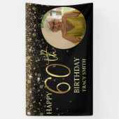 Glamoureus Photo Black Gold Glitter 60th Birthday Spandoek (Verticaal)