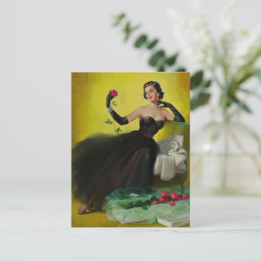 Glamoureus Pin-Up met Rozen Briefkaart (Staand voorkant)