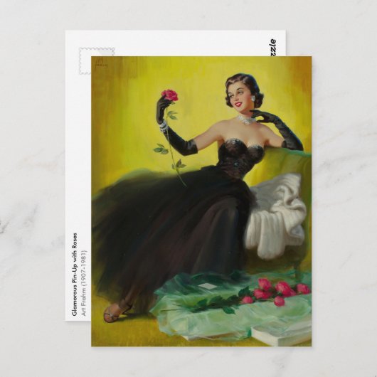 Glamoureus Pin-Up met Rozen Briefkaart (Voorkant / Achterkant)