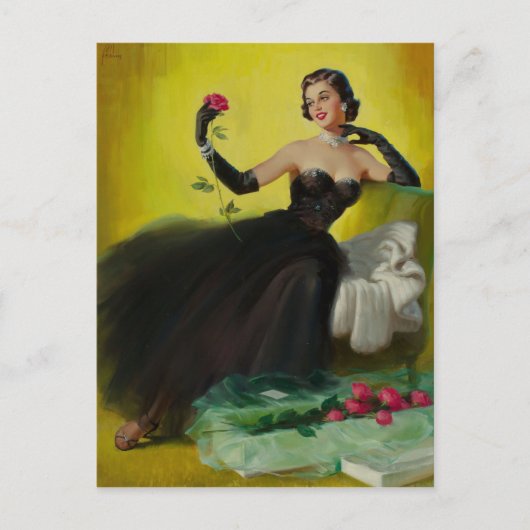 Glamoureus Pin-Up met Rozen Briefkaart (Voorkant)