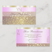 Glamoureus Pink and Gold Sparking Glitter Monogram Visitekaartje (Voorkant / Achterkant)