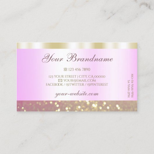 Glamoureus Pink and Gold Sparking Glitter Shimmery Visitekaartje (Achterkant)