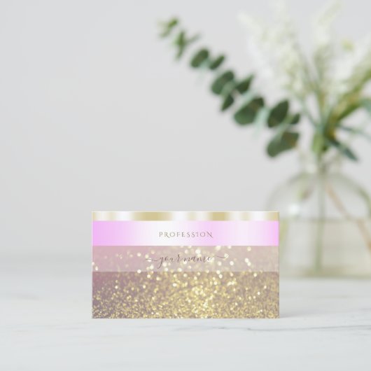 Glamoureus Pink and Gold Sparking Glitter Shimmery Visitekaartje (Staand voorkant)