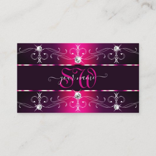 Glamoureus Pink Burgundy  Borders Monogram Visitekaartje (Voorkant)