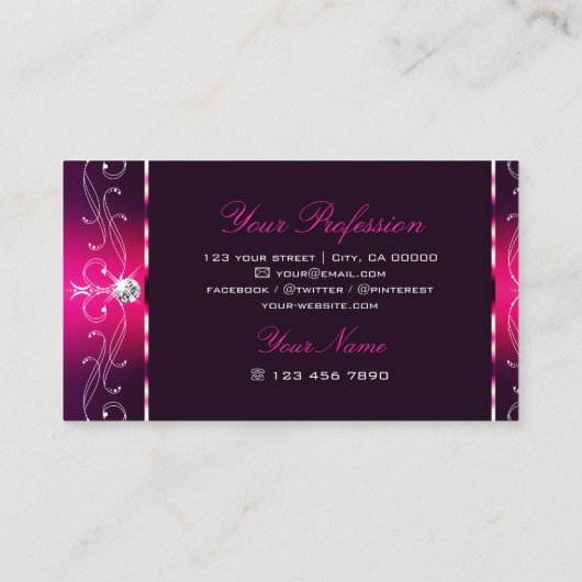 Glamoureus Pink Burgundy Borders Ornamenten Visitekaartje (Achterkant)