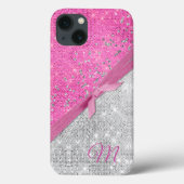 Glamoureus Pink en Silver Glittery Monogrammed Case-Mate iPhone Case (Achterkant)