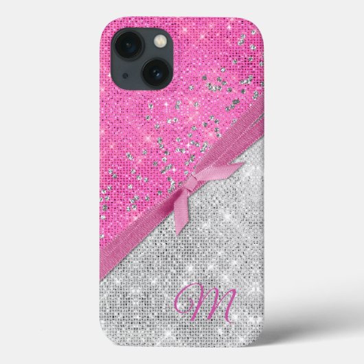 Glamoureus Pink en Silver Glittery Monogrammed Case-Mate iPhone Case (Achterkant)