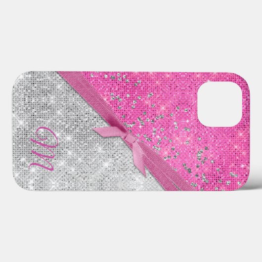 Glamoureus Pink en Silver Glittery Monogrammed Case-Mate iPhone Case (Achterkant (horizontaal))