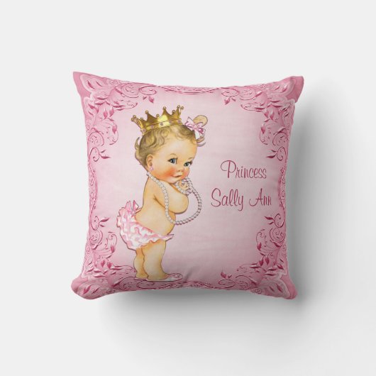 Glamoureus Pink, gepersonaliseerd Blonde prinses Kussen (Voorkant)