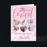 Glamoureus Pink Glitter 21st Birthday Foto Collage Kaart<br><div class="desc">Een geweldige aangepaste fotocollage van 21 jaar voor een speciale 21ste verjaardag. Dit roze glittermeisje is geschikt voor elke leeftijd. Vul de zes harten in met foto's van de verjaardagspersoon - of afbeelding van iedereen die van hen houdt. Een glamoureus ontwerp waar ze zeker van houden. Ideaal voor een 21e...</div>