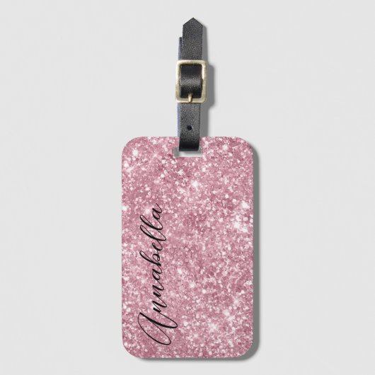 Glamoureus Pink Glitter Bagagelabel (Voorkant (verticaal))