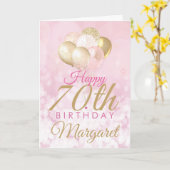 Glamoureus Pink Glitter Balloons 70th Birthday Kaart (Gele Bloem)