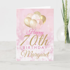 Glamoureus Pink Glitter Balloons 70th Birthday Kaart