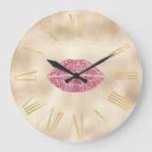 Glamoureus Pink Glitter Lips on Champagne Gold Grote Klok (Voorkant)