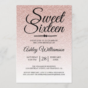 Glamoureus Pink Glitter Ombre Sweet 16 Birthday Kaart