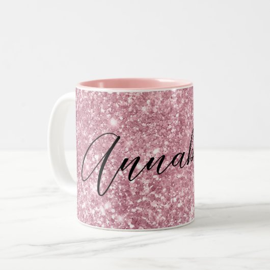 Glamoureus Pink Glitter Tweekleurige Koffiemok (Voorkant links)