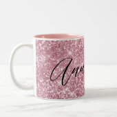 Glamoureus Pink Glitter Tweekleurige Koffiemok (Links)