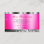 Glamoureus Pink Silver Sparking Glitter Monogram Visitekaartje (Achterkant)