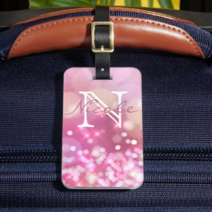 Glamoureus Pink Sparkle Monogram Bagagelabel