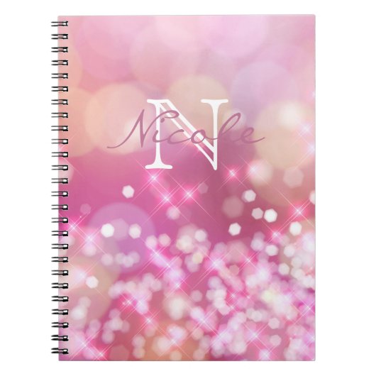 Glamoureus Pink Sparkles Monogram Foto Notitieboek (Voorkant)