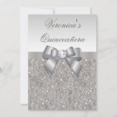 Glamoureus Quinceañera Faux Silver Sequins en Bow Kaart (Voorkant)