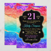 Glamoureus Rainbow Alcohol Ink Agate Birthday Kaart (Voorkant / Achterkant)