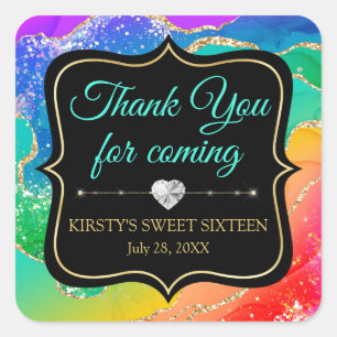 Glamoureus Rainbow Alcohol Ink Agate Sweet 16 Vierkante Sticker