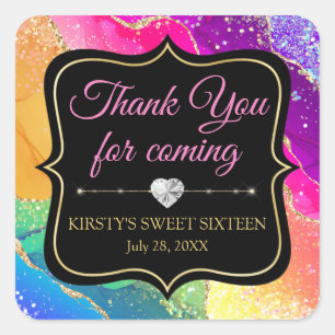 Glamoureus Rainbow Alcohol Ink Agate Sweet 16 Vierkante Sticker
