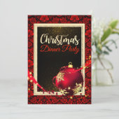 Glamoureus Red Damask-kerstdiner Kaart (Staand voorkant)