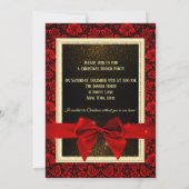 Glamoureus Red Damask-kerstdiner Kaart (Achterkant)