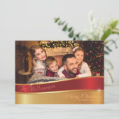 Glamoureus Red- en Gold-kerstfoto Feestdagenkaart (Staand voorkant)