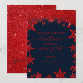 Glamoureus Red Glitter Snowflake Gradient kerst Feestdagenkaart (Voorkant / Achterkant)