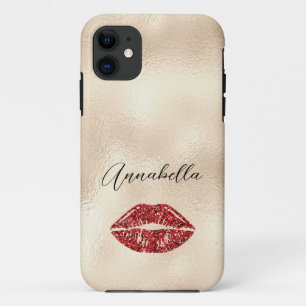 Glamoureus Red Lips op Champagne Gold Case-Mate iPhone Case