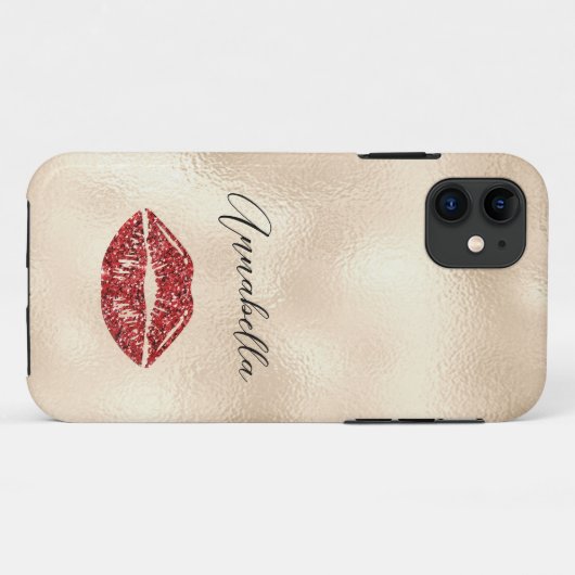 Glamoureus Red Lips op Champagne Gold Case-Mate iPhone Case (Achterkant (horizontaal))