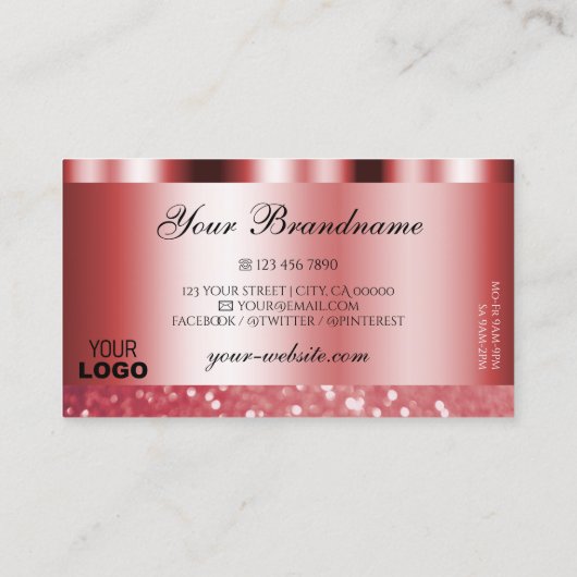 Glamoureus Red Sparking Glitter met Logo Shimmery Visitekaartje (Achterkant)