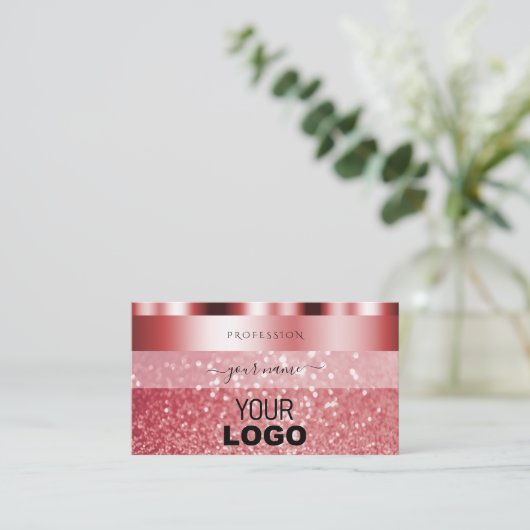 Glamoureus Red Sparking Glitter met Logo Shimmery Visitekaartje (Staand voorkant)