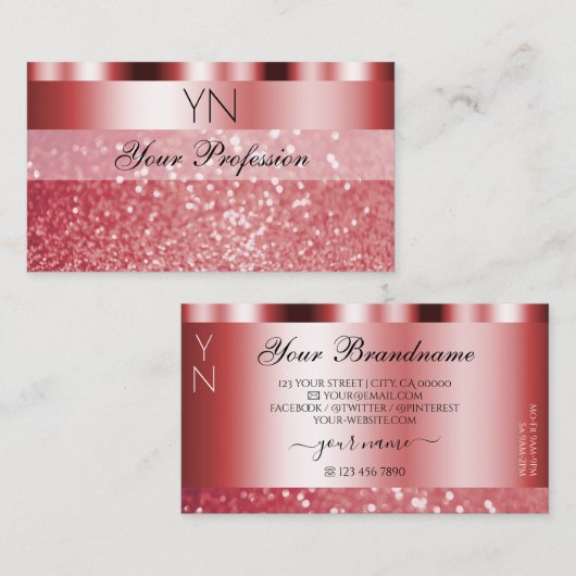 Glamoureus Red Sparking Glitter Monogram Shimmery Visitekaartje (Voorkant / Achterkant)