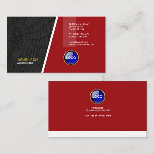 Glamoureus Red Spider Web Designer Visitekaartje (Voorkant / Achterkant)