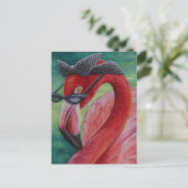 Glamoureus Retro Pink Flamingo Waterverf Art Briefkaart (Staand voorkant)