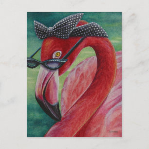 Glamoureus Retro Pink Flamingo Waterverf Art Briefkaart