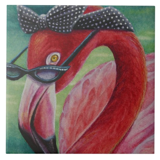 Glamoureus Retro Pink Flamingo Waterverf Art Tegeltje (Voorkant)