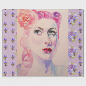 Glamoureus Retro Woman  Paarse Waterverf Cadeaupapier (Vlak)