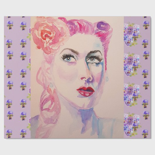 Glamoureus Retro Woman  Paarse Waterverf Cadeaupapier (Vlak)