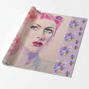 Glamoureus Retro Woman  Paarse Waterverf Cadeaupapier